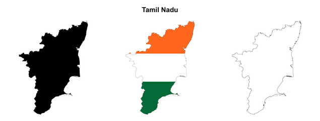 Fototapeta premium Transparent Tamil Nadu outline map set