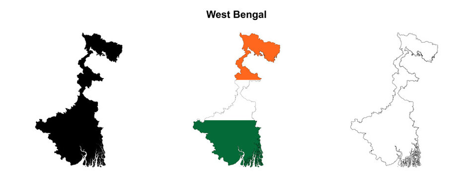 Transparent West Bengal outline map set