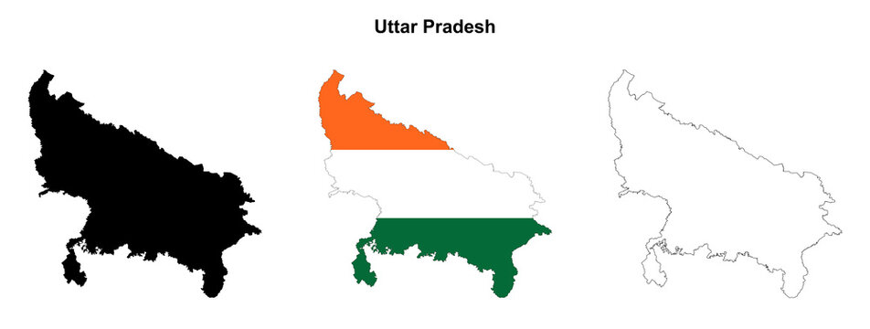 Transparent Uttar Pradesh outline map set
