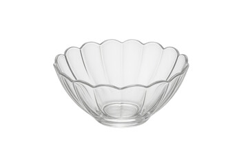Empty transparent glass bowl with scalloped edge
