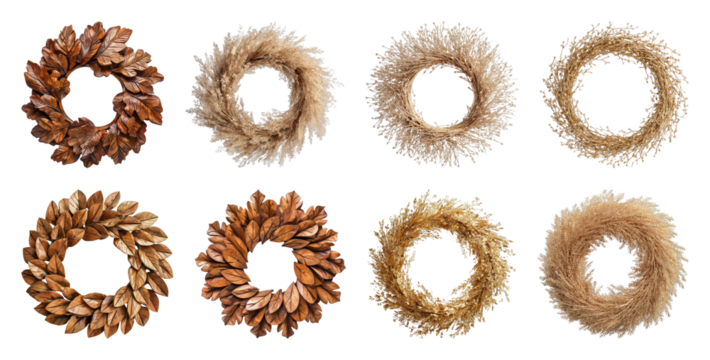 PNG Rustic autumn wreath collection, element set on transparent background