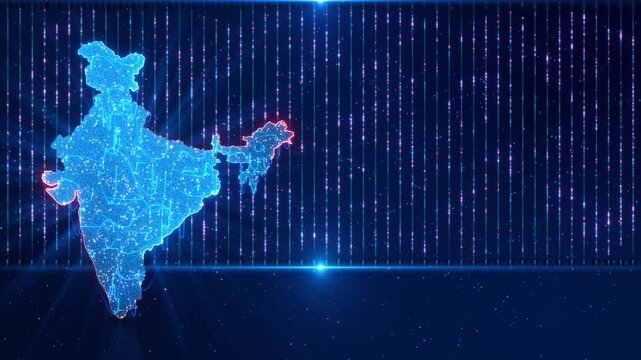 Digital India Map of India Futuristic economy finance currency 3D Map flags. circuit board artificial intelligence travel, world markets political economic events network, global Business technology