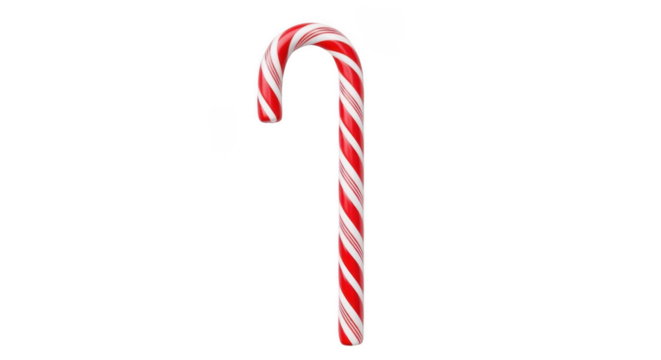 Red and white striped candy cane isolated on transparent background, png