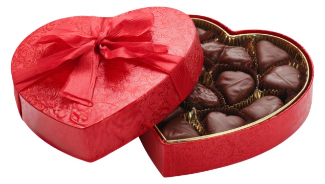 box of chocolate gift with ribbon isolated on white background