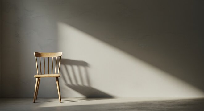Simple wooden chair facing textured wall