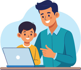 Obraz premium Father Helping Son with Homework