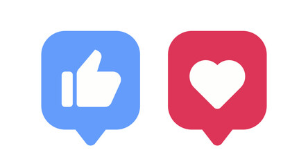 Social Media Reaction Icons Set. Blue Like and Red Heart Notification Symbols.
