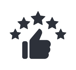 Five Stars Rating and Thumbs Up Icon. Excellent Quality Review Symbol.
