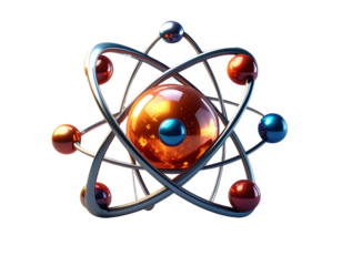 3d illustration model of an atom with nucleus electron