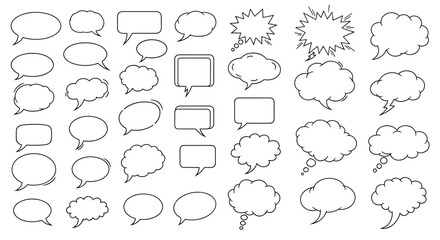 Obraz premium A diverse collection of hand drawn speech bubbles with varied shapes and sizes for creative expression and communication design.