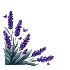 Naklejka premium Watercolor Lavender Flowers and Butterflies Corner Design