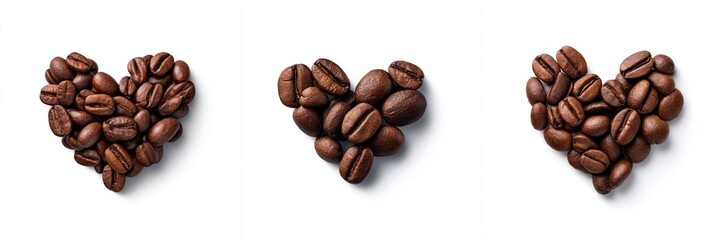 Fototapeta premium Collection of Heart-Shaped Roasted Coffee Beans Isolated on White