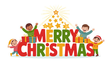 Christmas Joy: A cheerful illustration of children celebrating Christmas, surrounded by gifts and festive cheer, and a vibrant holiday atmosphere.