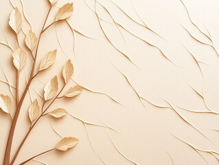 Paper leaf branch beige background minimalist elegant textured nature inspired decorative soft abstract calm design for wall art or stationery