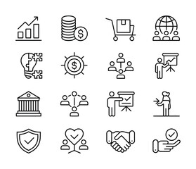 Business finance analysis outline icons set for corporate planning and management
