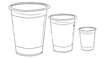 Disposable cups sizes drawing vector illustration for food packaging design and branding mockup template 100