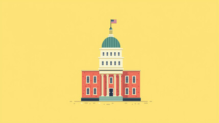Flat Illustration of an American Government Building on Minimal Yellow Background, ui style