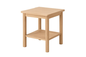 Wooden side table with shelf on transparent background