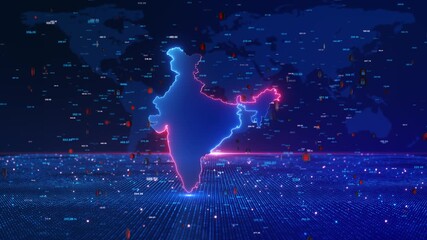 Futuristic India Map Cyber Data Security Visualization Glowing blue India map highlighted neon border futuristic data background cyber protection digital finance innovation global network technology - Powered by Adobe