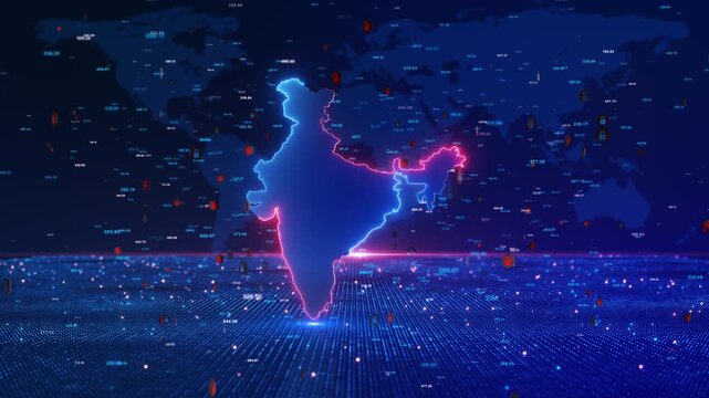 Futuristic India Map Cyber Data Security Visualization Glowing blue India map highlighted neon border futuristic data background cyber protection digital finance innovation global network technology - Powered by Adobe