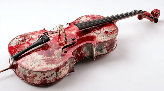 Artistic red painted cello classical musical instrument