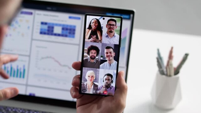 Virtual Conference Call With Team On Video