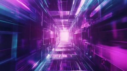 Abstract glowing neon purple tunnel accessing modern digital space