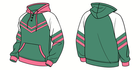 green pink sweatshirt hoodie mockup  front and back, provided on a white background.