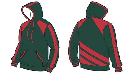 Dark Green red sweatshirt hoodie mockup  front and back, provided on a white background.