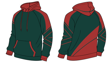 Dark Green red sweatshirt hoodie mockup  front and back, provided on a white background.
