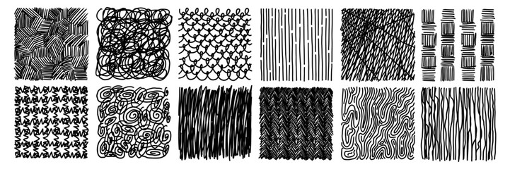 Crosshatch Line Pattern Doodle Set. Hatch Cross Hand Sketch Shading Pencil. Vector Illustration