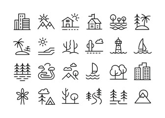 Landscape nature outdoor scenery travel icon pack