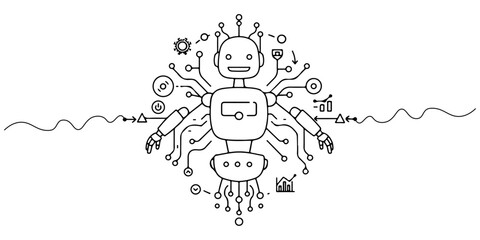 Continuous one line drawing of robot line art style vector illustration.