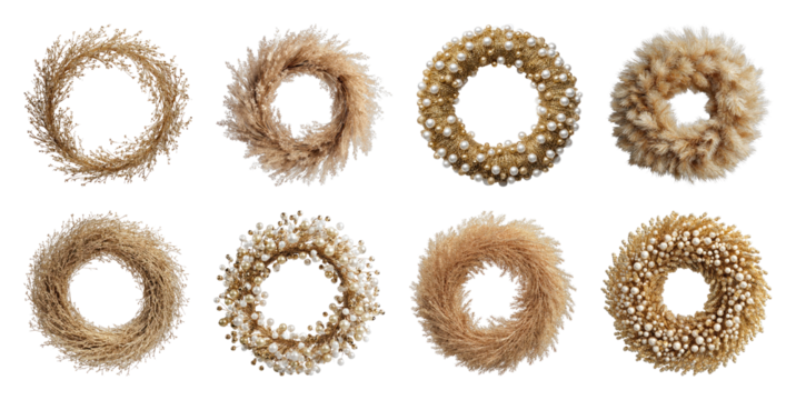 PNG Natural wreaths with rustic elegance, element set on transparent background - Powered by Adobe