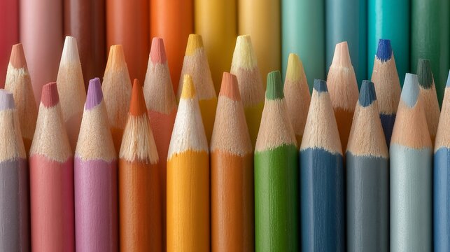 Array of Vibrant Colored Pencils A CloseUp of Art Supplies for Creative Minds