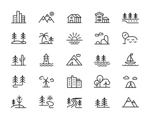 Naklejka premium Landscape nature outdoor scenery environment icons