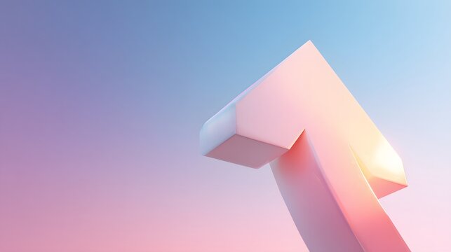 White upward arrow over a light blush and sky blue pastel gradient, soft lighting - Powered by Adobe
