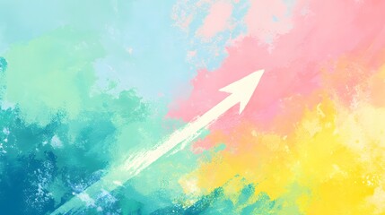 White arrow going up on a gentle cyan and lemon pastel blend background