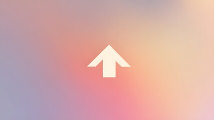 Single white upward arrow in the center of a pastel gradient from light pink to cream