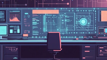 Control room monitoring digital data on futuristic screens - Powered by Adobe