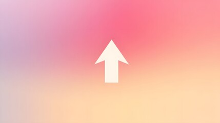 Single white upward arrow in the center of a pastel gradient from light pink to cream