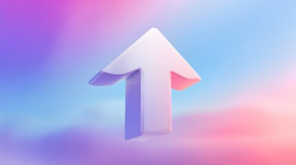 Glossy white arrow pointing up over a smooth pastel blue and purple gradient