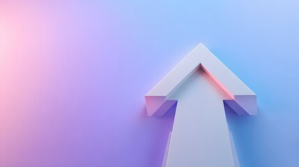 Glossy white arrow pointing up over a smooth pastel blue and purple gradient