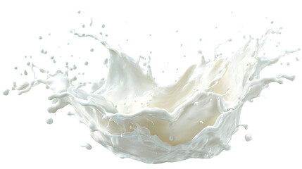 Milk splash with droplets on transparent background showcasing creamy texture and dynamic fluid motion