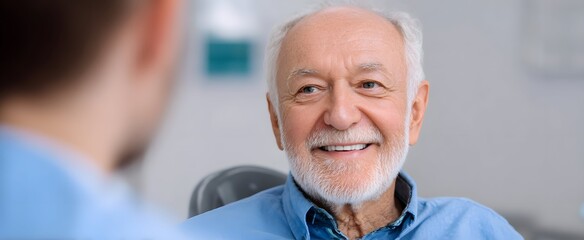 The elderly man happily getting a present from a friend or family member.