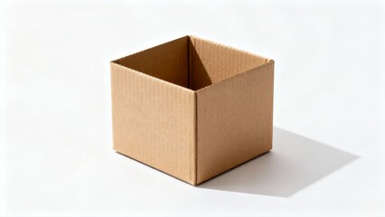 Small Open Cardboard Cube Box on White Background