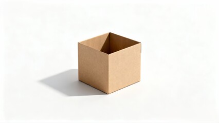 Small Open Cardboard Cube Box on White Background