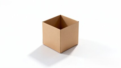 Small Open Cardboard Cube Box on White Background
