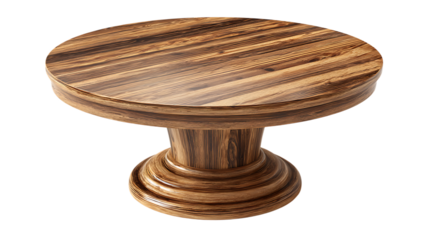 Round wooden table with striped pattern on transparent background contemporary furniture design