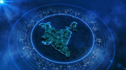 Futuristic technology digital HUD security system India map for slideshows, presentation, trailers, sci-fi openers. India Map on technology abstract map numbers wireframe mesh High-tech technology - Powered by Adobe